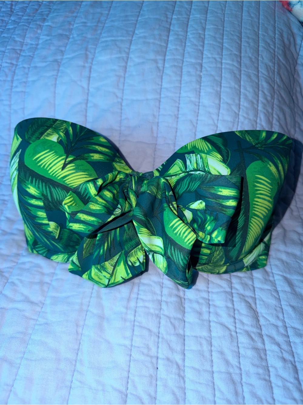 Shade & Shore Green Tropical Leaf Bandeau Bikini Top with Front Knot